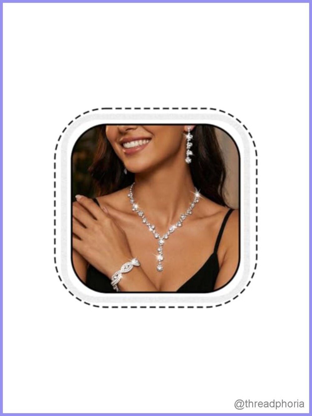 Silver Rhinestone Jewelry Set Necklace Earrings Bracelet Bridal Prom Formal